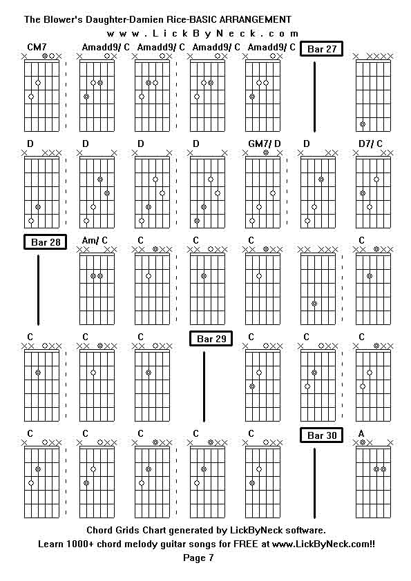 Chord Grids Chart of chord melody fingerstyle guitar song-The Blower's Daughter-Damien Rice-BASIC ARRANGEMENT,generated by LickByNeck software.